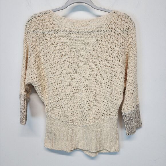 Sparrow Sweater Size M V-Neck Dolman Sleeve Open Knit Cream Beach Anthropologie - Picture 6 of 14